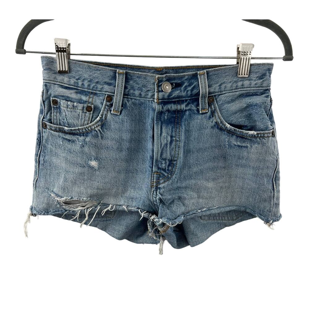Levi's 501 Blue Medium Wash 100% Cotton Raw Edge Hem Button Fly Shorts Size 25
